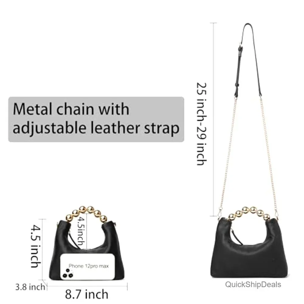 Small Top Handle Clutch Bag with Pearl Handle and Chain Strap